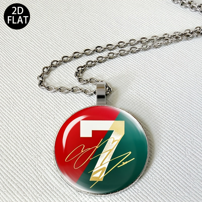 Auspicious Number 7 Soccer Pendant Necklace with Red Green Jersey Desi
