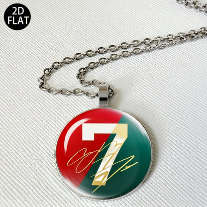 Auspicious Number 7 Soccer Pendant Necklace with Red Green Jersey Desi