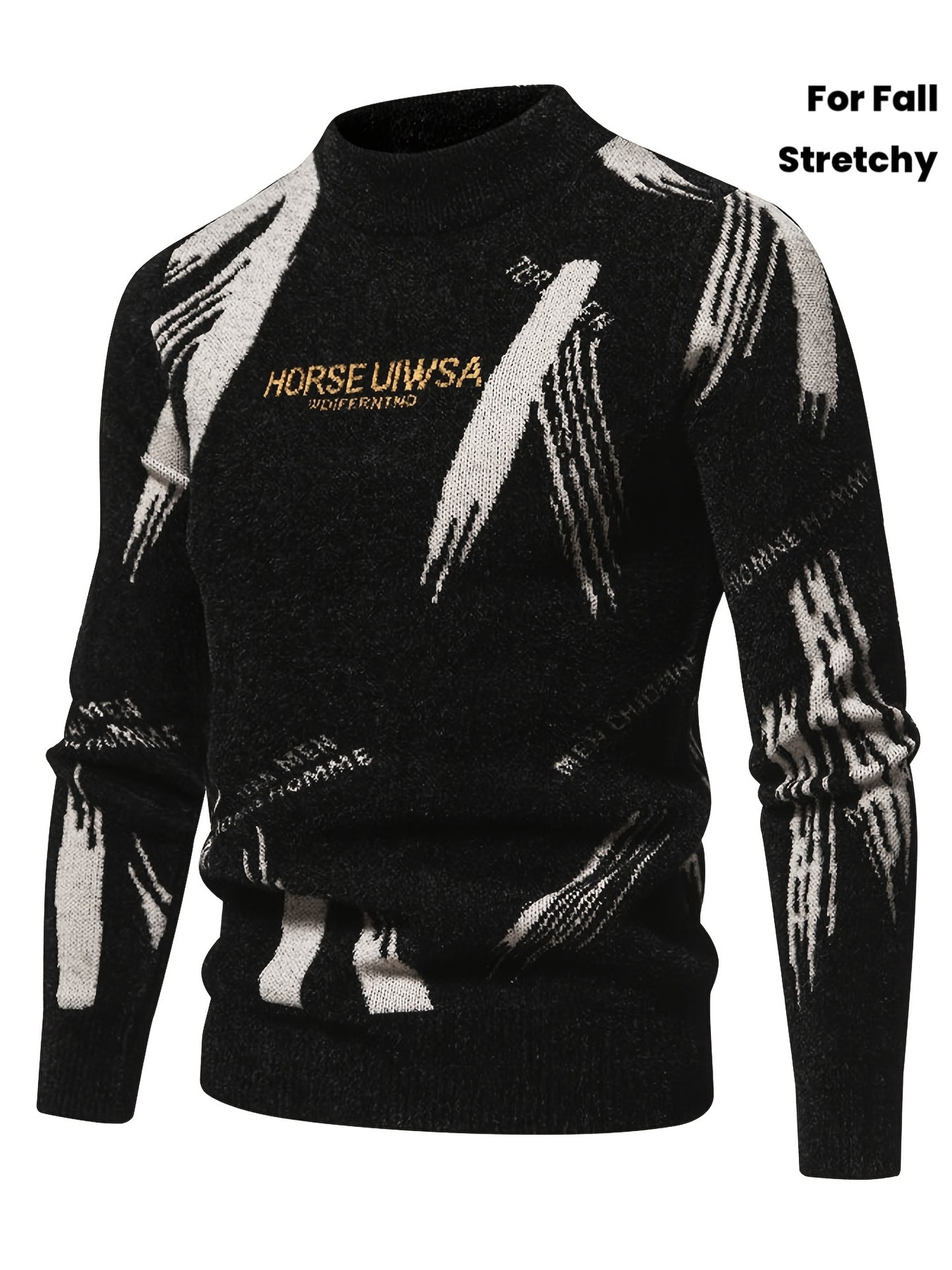 Men'S Casual Sweater | Crew Neck, Medium Stretch, Alphabet Jacquard Pattern, Perfect for Fall/Winter