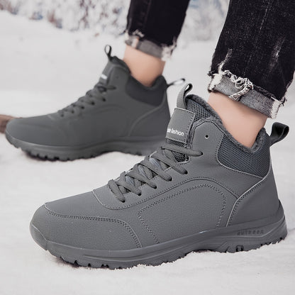 Men'S Mid-Top Winter Snow Boots - Lightweight, Non-Slip, Warm Plush Lining, Durable MD Sole, Black Workwear & Street Style for Outdoor Sports, Hiking, and Daily Leisure, Winter Boots, Hiking Footwear, Sleek Boot Design, Flexi