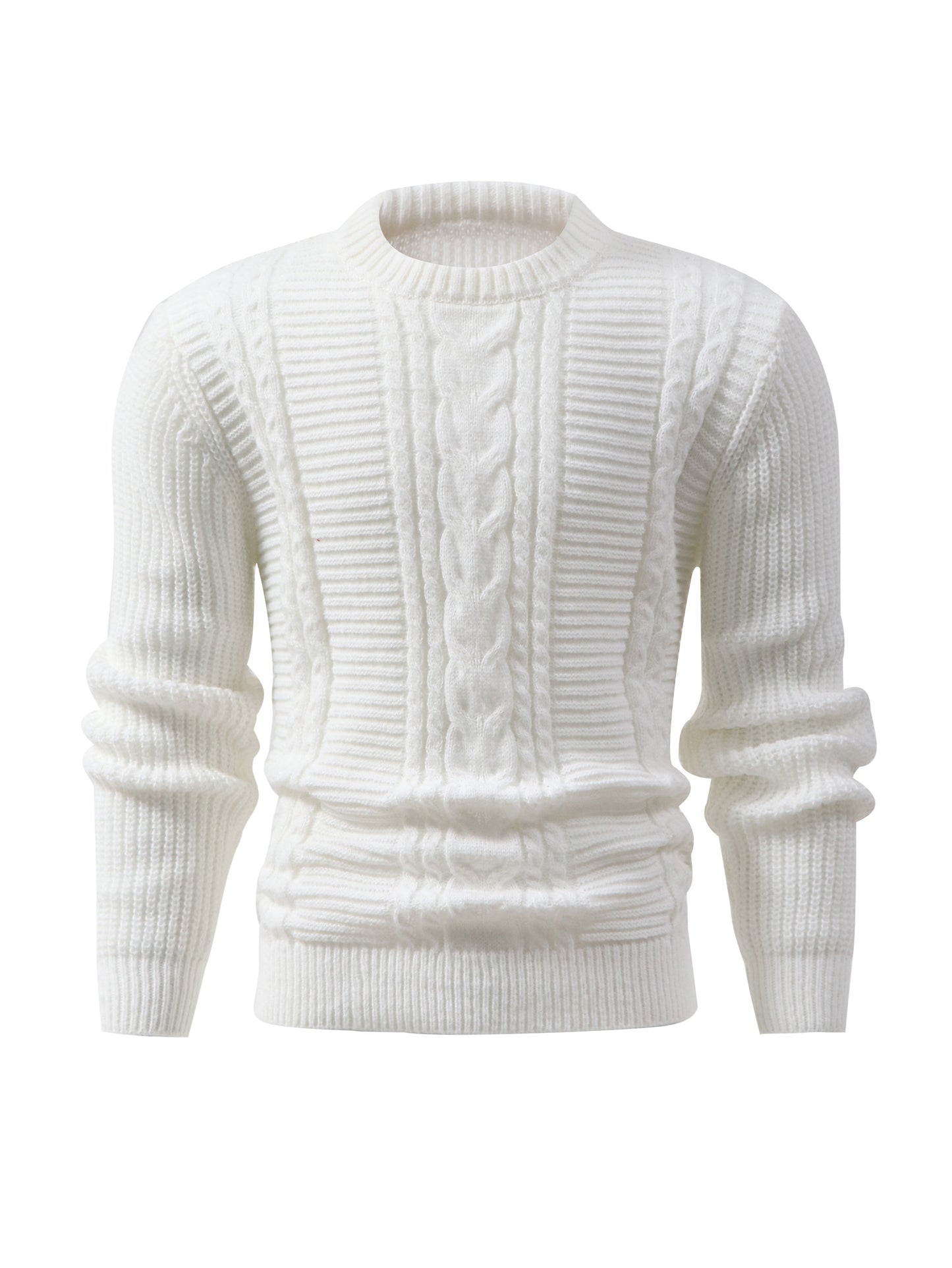 Men's Solid Color Ribbed Knit Sweater - High Elasticity Round Neck Long Sleeve, All-Season Comfort, Regular Fit Casual & Formal Wear, Easy Care Hand Wash/Dry Clean, Comfortable Fashion, Textured Fashion, Highelasticity Fabric