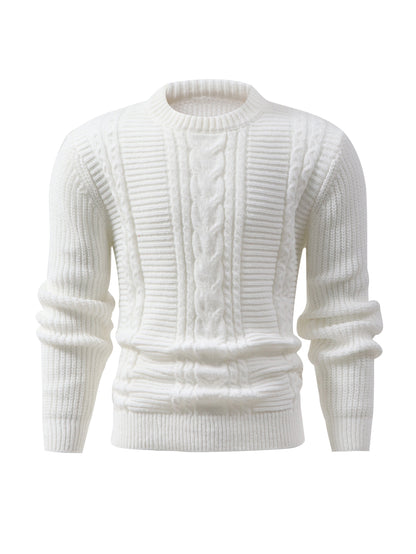 Men's Solid Color Ribbed Knit Sweater - High Elasticity Round Neck Long Sleeve, All-Season Comfort, Regular Fit Casual & Formal Wear, Easy Care Hand Wash/Dry Clean, Comfortable Fashion, Textured Fashion, Highelasticity Fabric