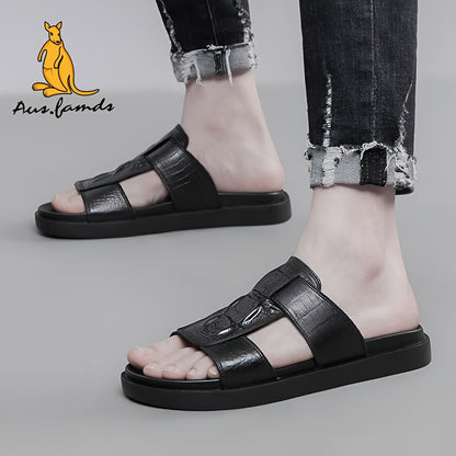 Men's Casual Cow Leather Slide Sandals - All-Season Comfort