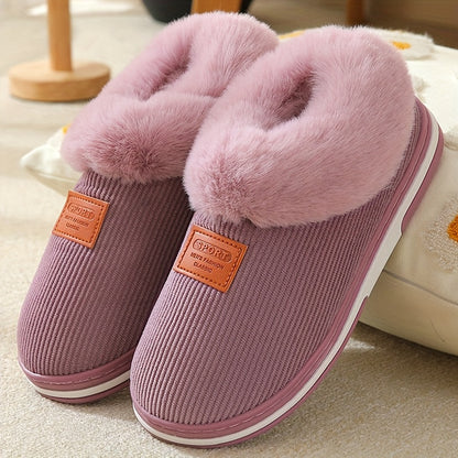 5-Size Options, Plush-Lined Autumn/Winter Slippers for Men and Women, Thick-Soled Indoor/Outdoor Warm House Shoes with Fuzzy Lining, Couple's Matching Style