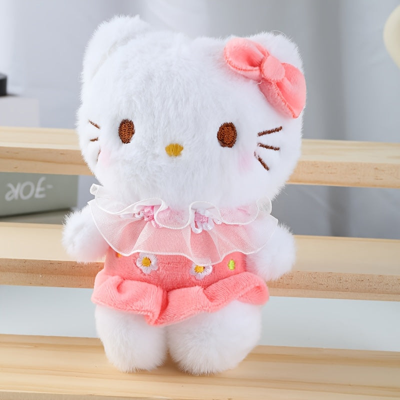 Sanrio Hello Kitty Children's Plush Toy Pendant with Floral Dress, Doll Plush Toy Keychain Backpack Charm, Doll Girl Holiday Birthday Gift