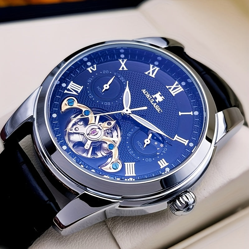 Large Gyroscopic Fully Automatic Mechanical Watch Men's Moon Phase Fashionable Versatile Wristwatch