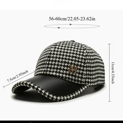 Women's Korean-Style Checkered M Logo Fedora Hat for Fall/Winter
