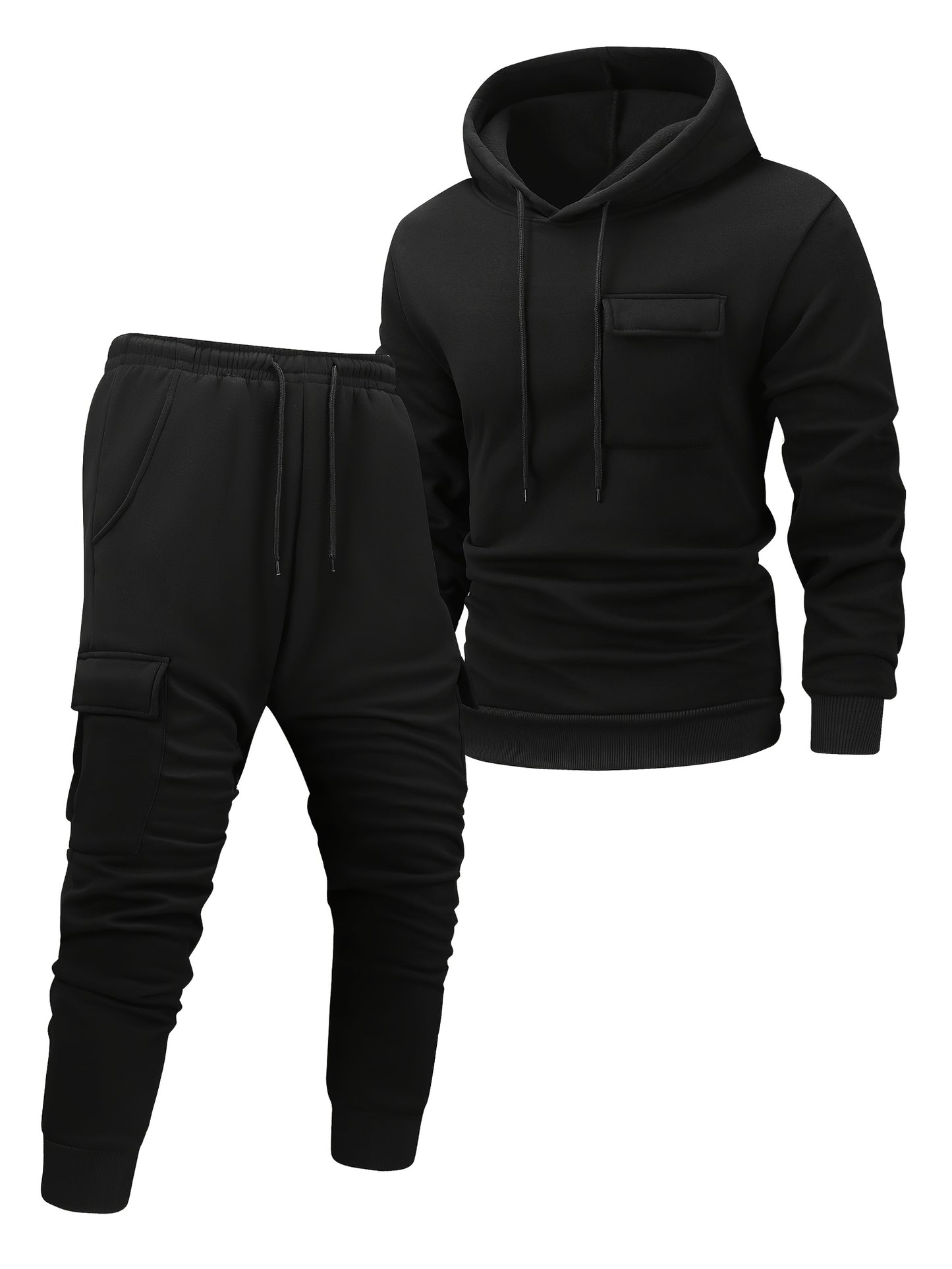 Men'S Casual Hooded Tracksuit Set - Polyester Knit, Solid Color with Pockets, All-Season Sportswear, Includes Jacket and Joggers, Casual Wear|Sporty Design|Polyester Fabric