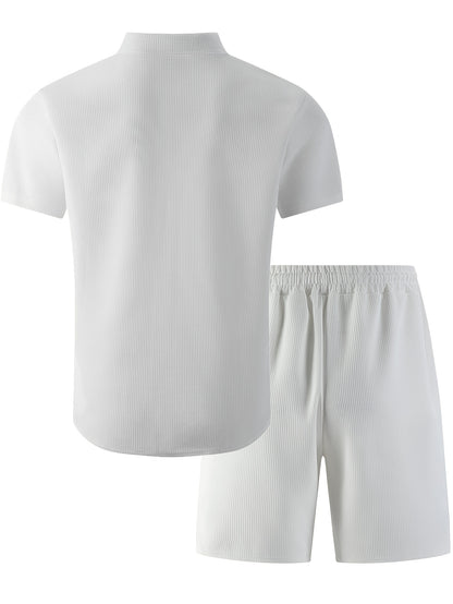 Men's Casual 3-Piece Set: Waffle Knit Shirt, Shorts & Pants