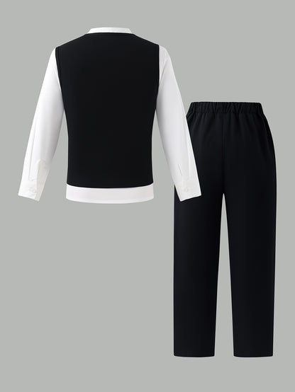 Boys' Slim Fit Formal Vest and Pants Set for Spring Summer