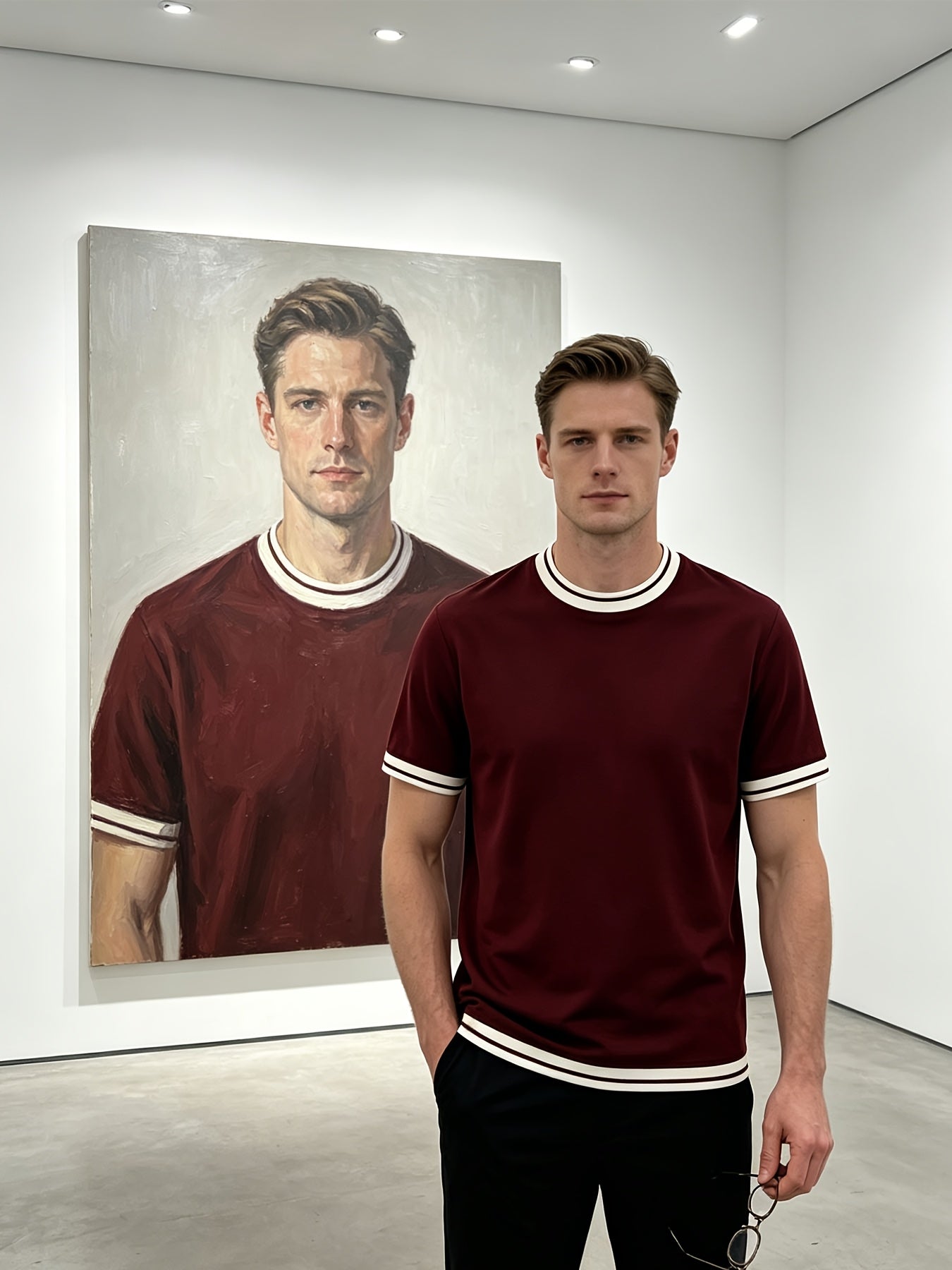 Men's Striped Trim Crew Neck T-Shirt - Breathable Summer Casual Top