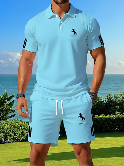 Men's Summer Casual Shirt and Shorts Set with Printed Design
