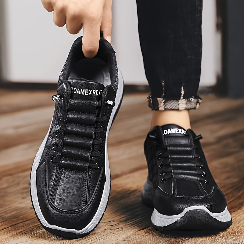 Men's Fashion Sneakers Low Top Casual Sports Shoes - All-Season Solid Color Outdoor Hiking Footwear with Lace Closure, PU Upper, Fabric Lining, PVC Sole, EVA Insole, Round Toe