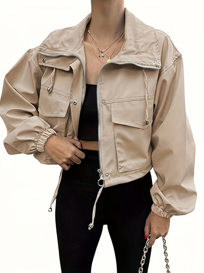 Women's Elegant Fused Lapel Zipper Jacket for Spring Summer