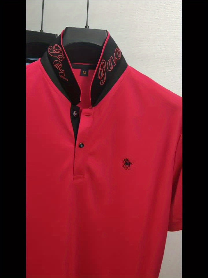 Men'S Stylish Short-Sleeve Polo Shirt Featuring a Contrasting Ribbed Collar And Exquisite, a Timeless And Versatile Choice - ayq