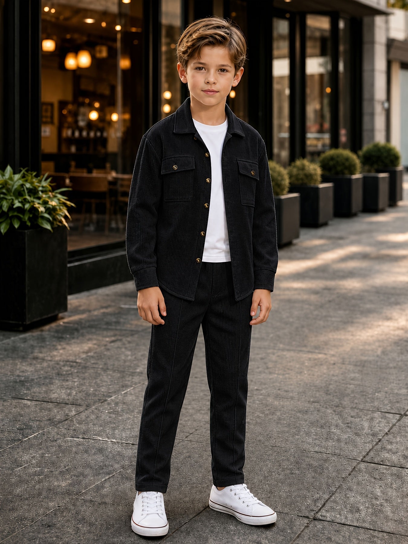 Boys' Casual Corduroy 2-Piece Jacket and Pants Set for Fall
