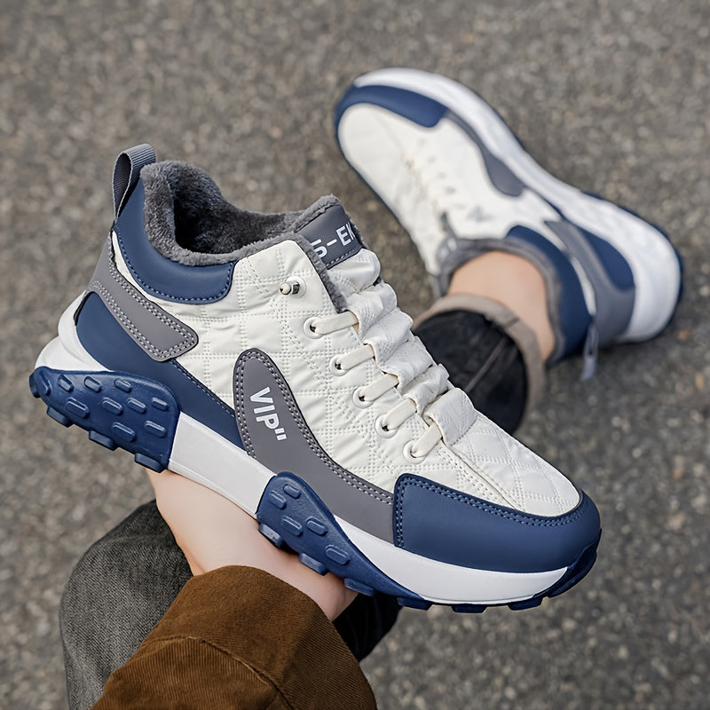 Men'S Stylish Winter Sports Shoes - in And Navy Blue, Featuring Lace-Up Ankle Boots, Thick PVC Soles, Upper Material, Breathable Fabric Lining, Perfect for Casual Wear Throughout The Seasons, Ideal Winter Boots for Men, Fashi