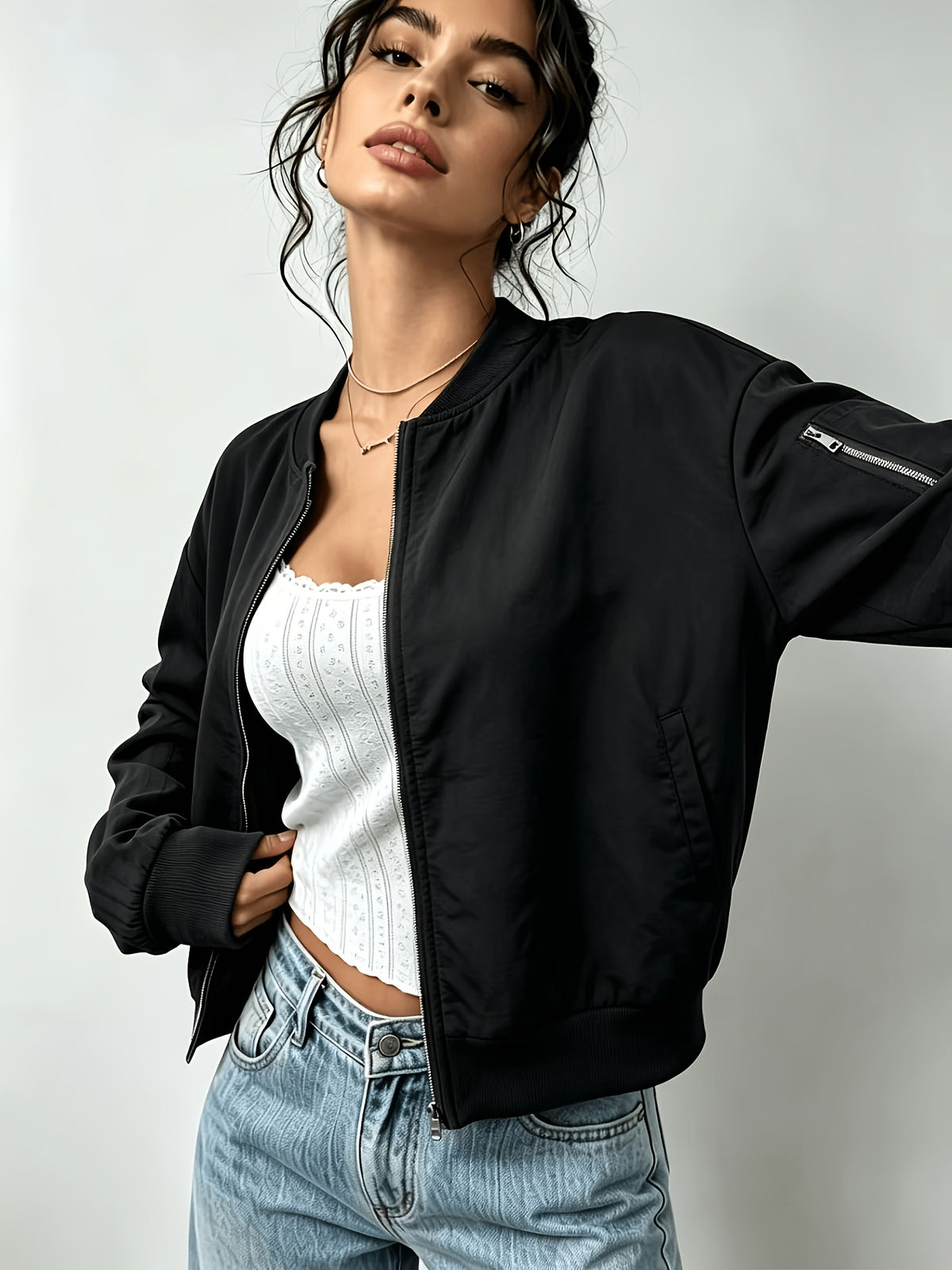 Women's Casual Y2K Zip-Up Baseball Jacket with Pockets