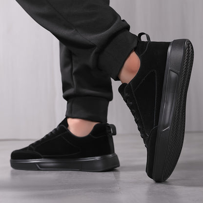 Men's Classic Black Sneakers - Comfortable, Breathable & Stylish Lace-Up Casual Shoes for Outdoor Activities - ayq