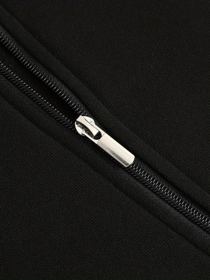 Warm High Neck Jacket, Men's Casual Slant Pocket Zip Up Athletic Jacket For Fall Winter