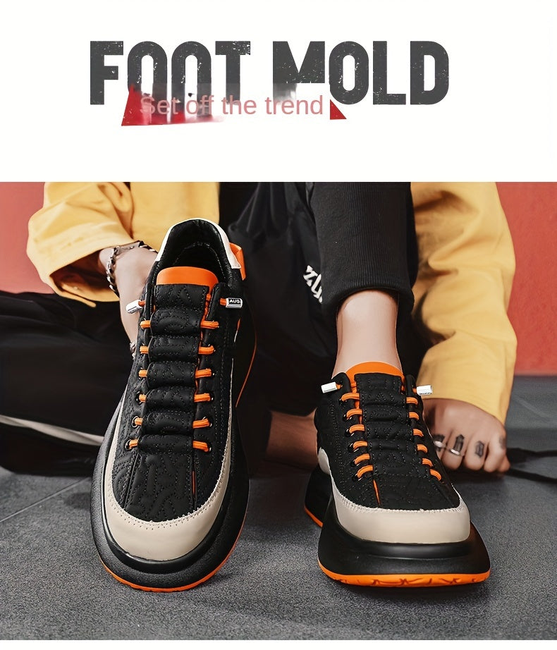Men'S Large Size Versatile Chinese Style Sneakers - Casual Sports Thick Sole Dad Shoes, Low Top, Elastic Band Closure, Faux Upper, Fabric Lining, Rubber Sole, EVA Insole, Fashion Sneakers