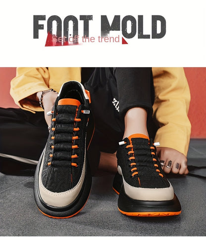 Men'S Large Size Versatile Chinese Style Sneakers - Casual Sports Thick Sole Dad Shoes, Low Top, Elastic Band Closure, Faux Upper, Fabric Lining, Rubber Sole, EVA Insole, Fashion Sneakers