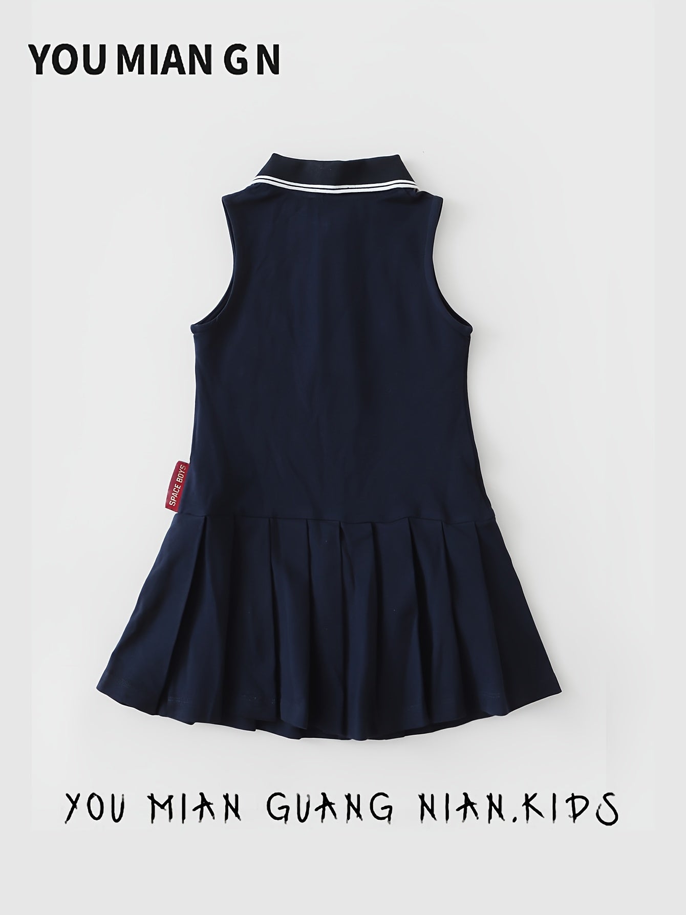 Girls' Sleeveless Polo Tennis Dress with Pleated Skirt, Navy