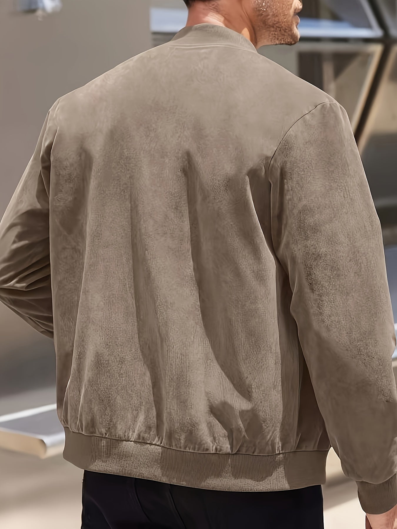 Men's Casual Retro-Inspired Lightweight Zip-Up Jacket - Solid Color, Machine Washable with Baseball Collar