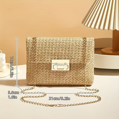 Crossbody Bag for Women Chain Strap Summer Beach Straw Flap Handbag Stylish Accessory Shoulder Bag for Day-to-Night Outfits