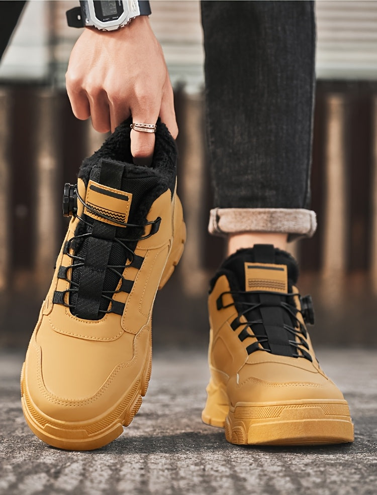 Men'S Winter High-Top Boots - Thick Warm Lace-Up Ankle Boots with Rubber Sole, Non-Slip Traction, Brown/ Color Options - Cold Weather Shoes for Everyday & Formal, Winter Boots, Formal Footwear, Retro Style, Durable Constructi