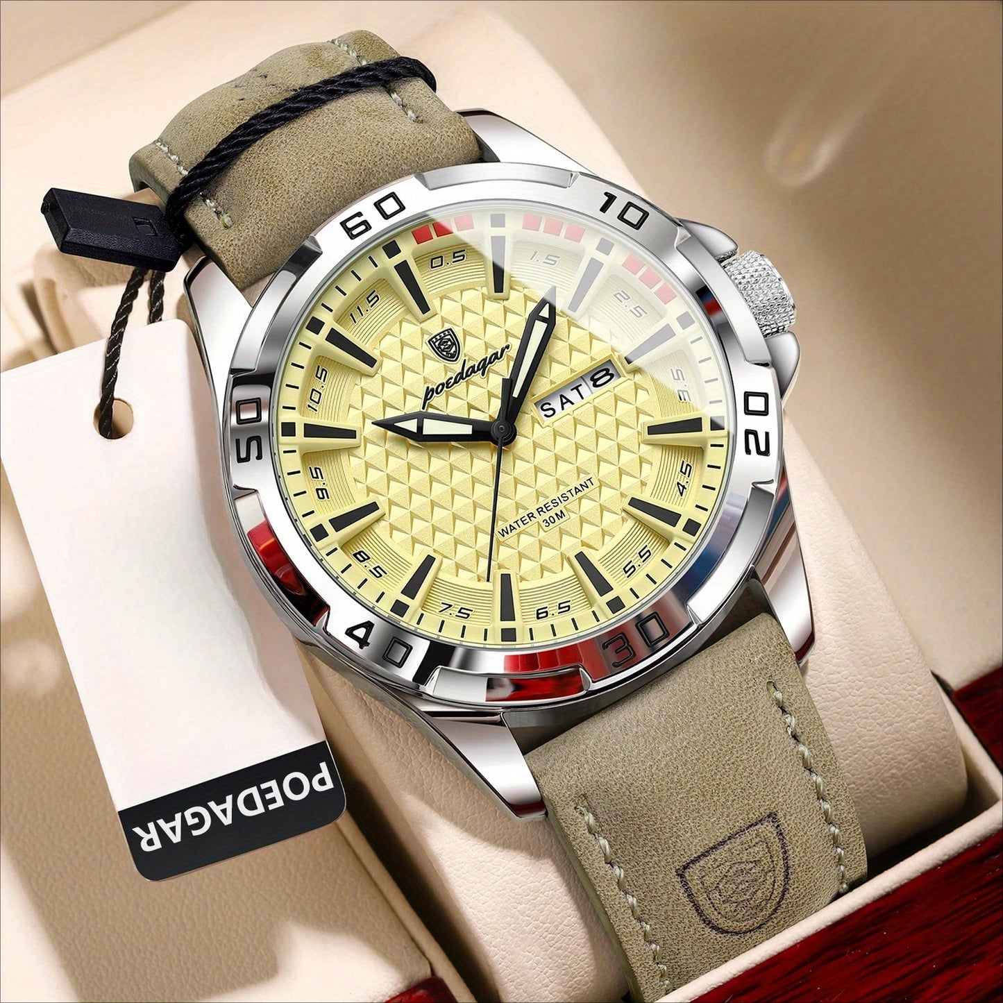 Men's Quartz Watch with PU Leather Strap, Casual Elegant Style
