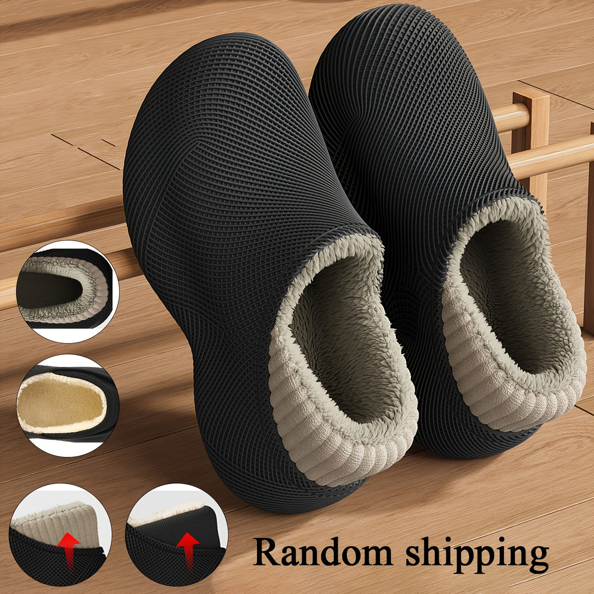 Men's Casual Slip-On EVA Slippers with Fleece Lining for Fall Winter