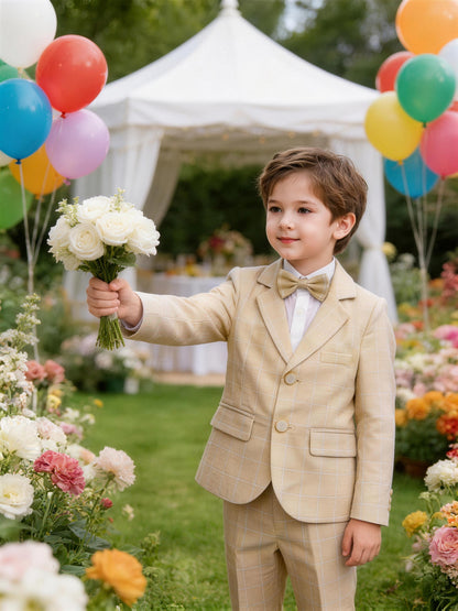 Boys' Plaid Suit Set with Jacket, Trousers & Bow Tie