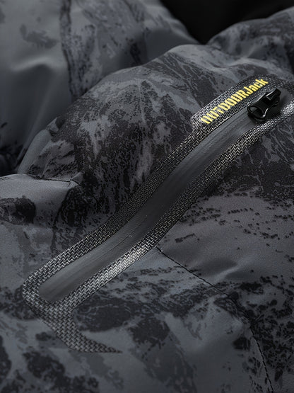 Men'S Heavyweight Winter Jacket - Windproof Thermal Insulated Hooded Coat with Full-Zip Closure, Adjustable Hood & Zippered Arm Pockets - Cold Weather Skiing, Snowboarding, Outdoor Activities - Black/White Camo Pattern - Poly