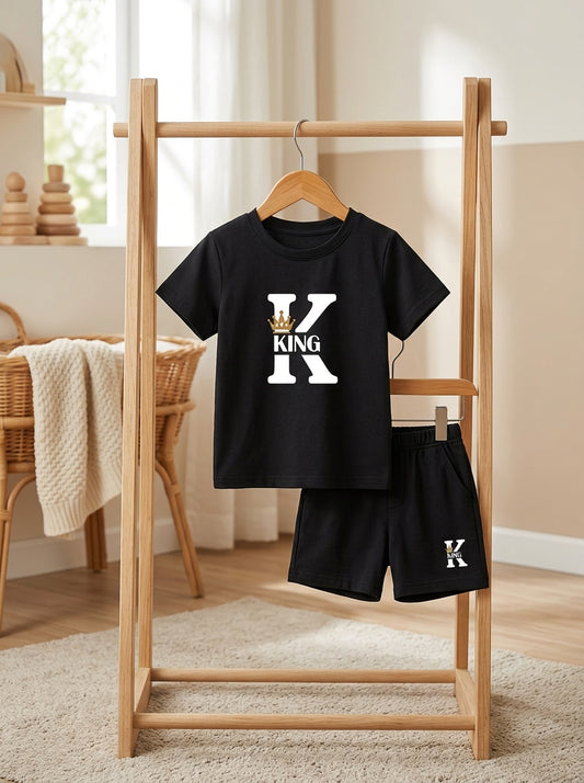 Newborn Baby Boy Cartoon Print Casual T-Shirt & Shorts Set
