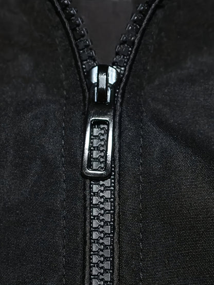 Men's Lightweight Jacket - Mustard-Yellow with Black Print Stripes, Zipper Closure & Structured Fit for Urban Streetwear, Formal Events - Spring/Fall Outerwear Coat, Spring Outerwear, Striped Detail Jacket, Nonstretch Materia