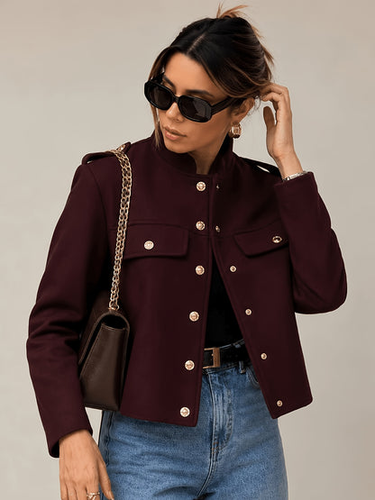 Women's Petite-Fit Vintage Workwear Jacket with Stand Collar