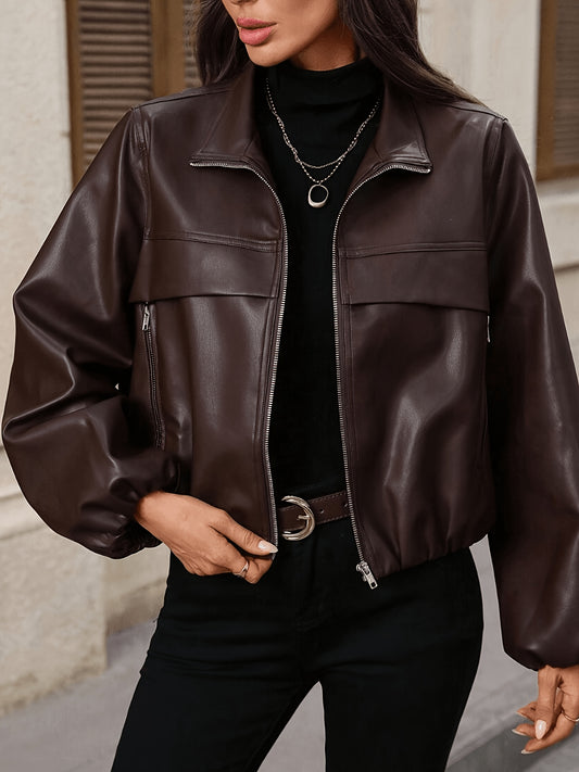 Women's Casual Short Zip-Up Jacket in Polyester