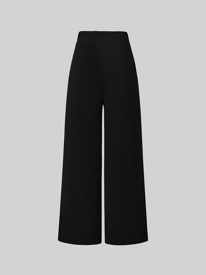 Elegant Wide-Leg Stretch Pants for Women - Solid Color, All Season