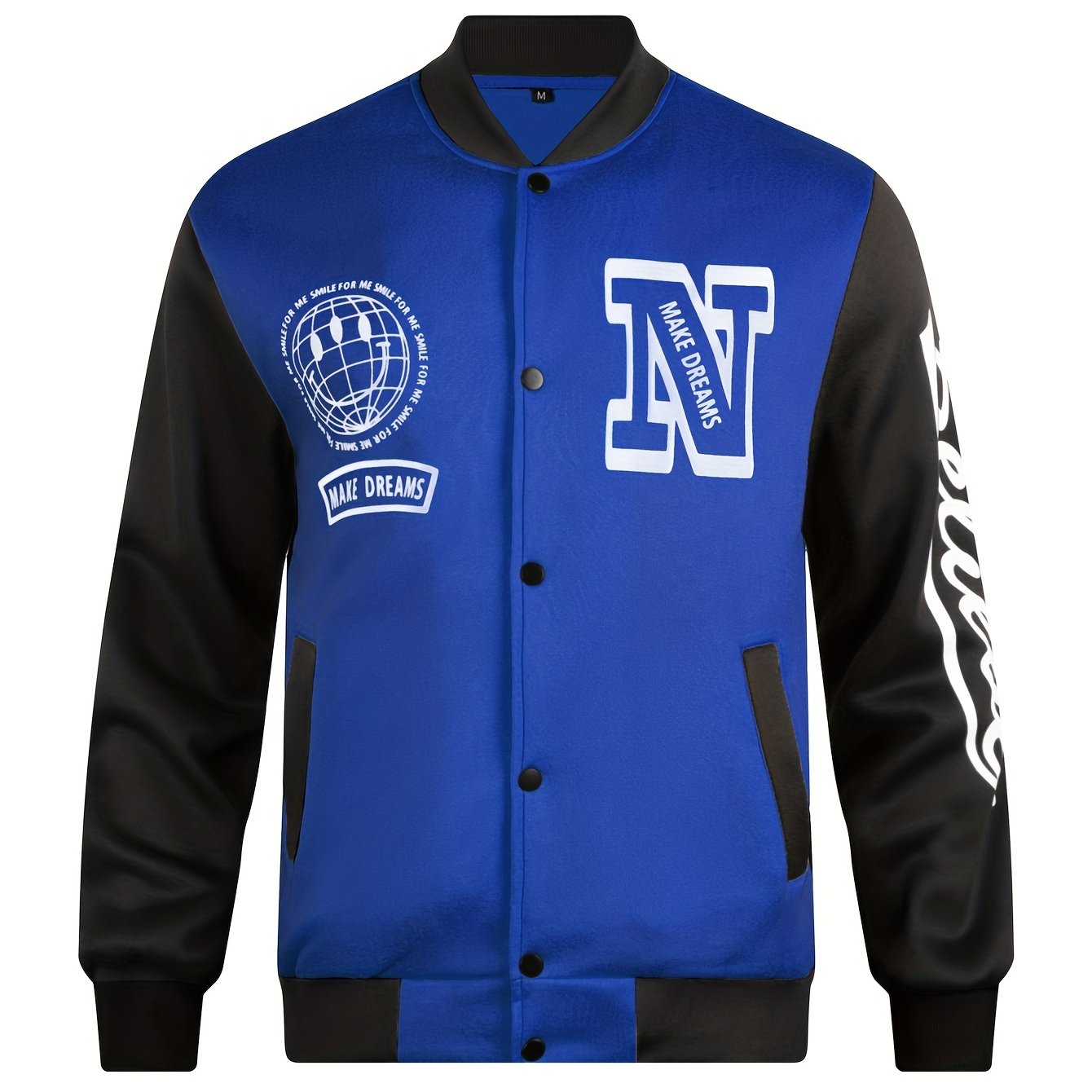 Men's Letter Print Contrast Color Baseball Jacket