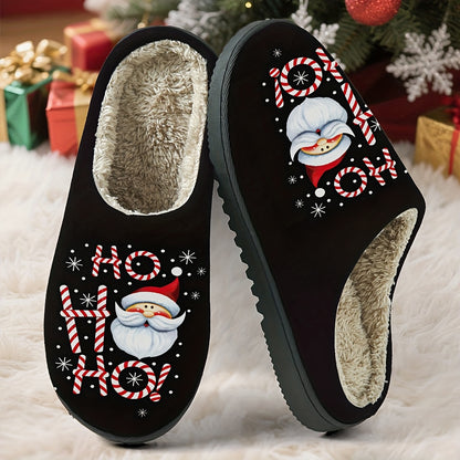Christmas "HO HO HO" Santa Claus Letter -Lined Home Slippers, Soft and Beige-Friendly, Couples Men and Women Enjoy Festive Cuteness and Warm Comfort, Seasonal Comfort, Winter Footwear, Cute Holiday Design, Playful Footwear, D