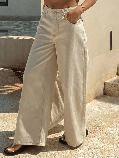 Women's High-Waist Wide-Leg Denim Jeans with Pockets