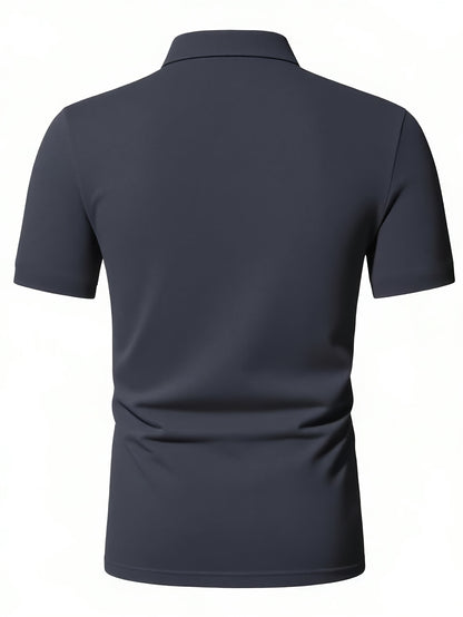 Men's Slim-Fit Zip Shirt with Short Sleeves, Featuring a Minimalist and Trendy Style. Designed with a Half-zip Collar, It Is Made of Soft, Skin-friendly Stretch Fabric That Is Breathable and Sweat-wicking. The Form-fitting De - ayq