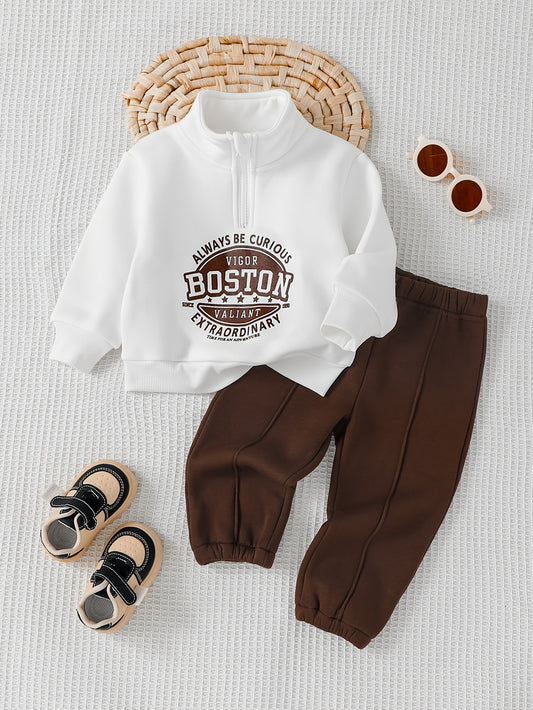 Boys' Fall/Winter Casual Half-Zip Pullover & Pants Set