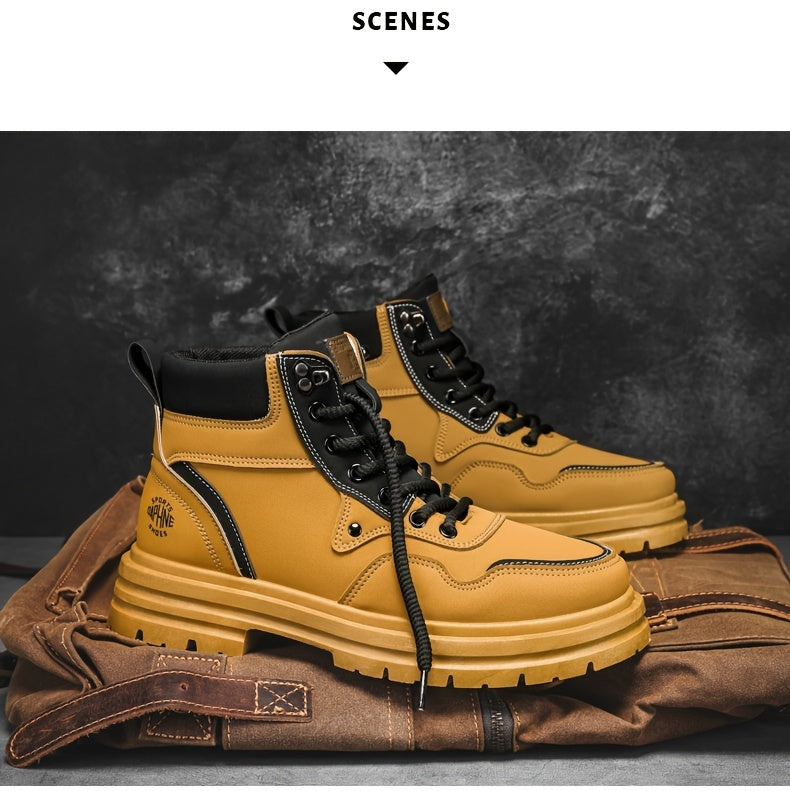 Men's Trendy Solid Ankle Boots, Comfy Non Slip Lace Up Durable Shoes for Men's Outdoor Activities