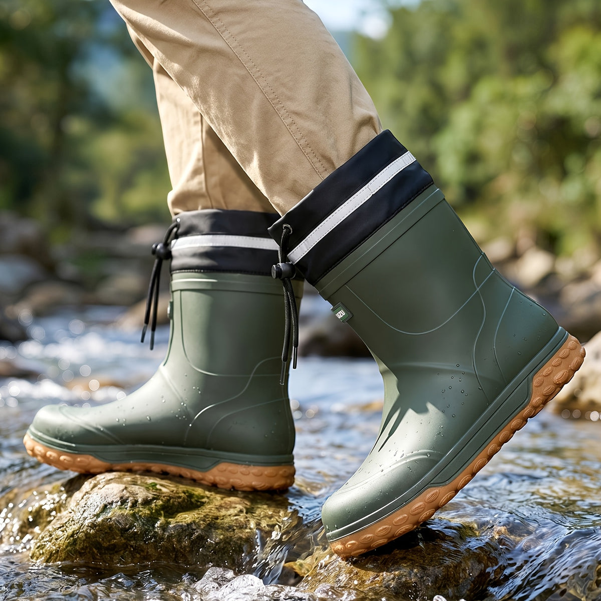 Men's Waterproof Short Rain Boots with Non-Slip Thick Sole