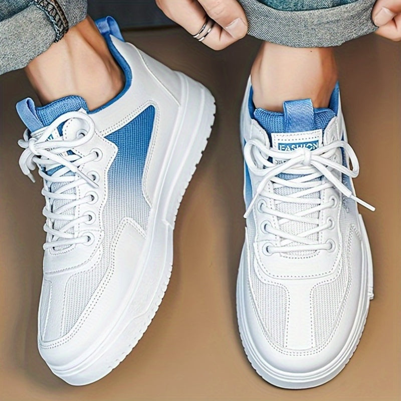 Men's Low Top Fashion Sneakers Breathable Mesh Casual Shoes with EVA Insole and Rubber Sole, Solid Color Lace-Up Sports Shoes for Men