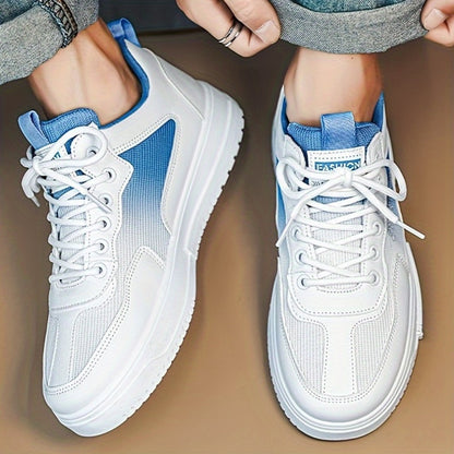 Men's Low Top Fashion Sneakers Breathable Mesh Casual Shoes with EVA Insole and Rubber Sole, Solid Color Lace-Up Sports Shoes for Men