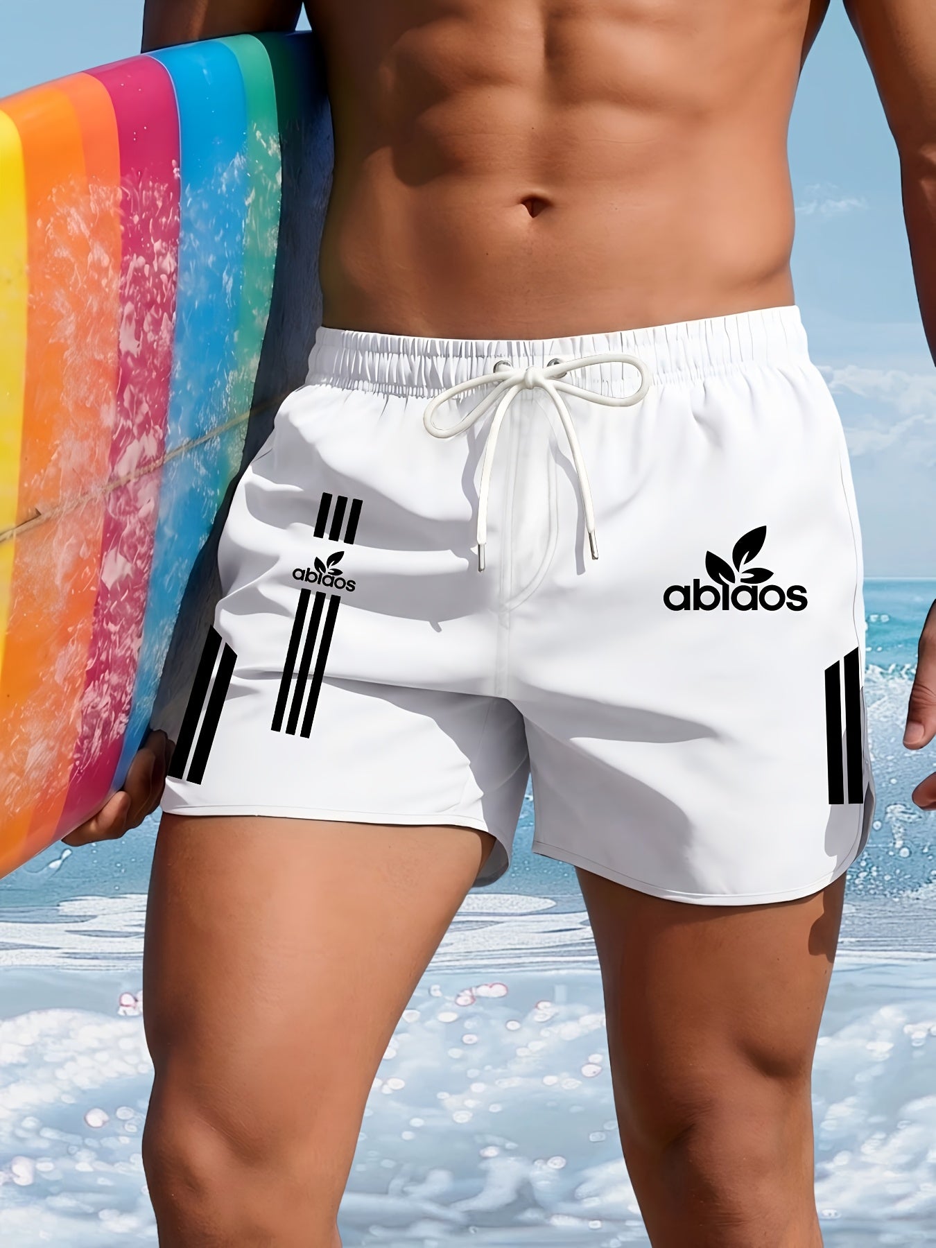 Men's Quick-Dry Summer Swim Shorts with Striped Design