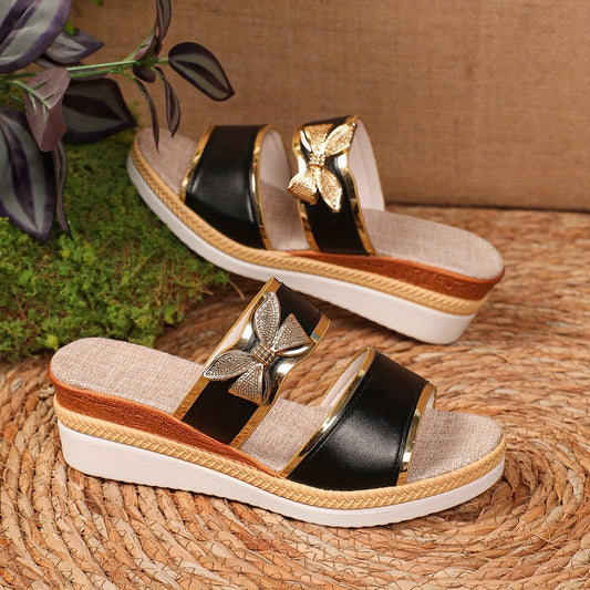 Women'S 2024 New Fashionable Slip-On Wedge Sandals with Fish Mouth Design - Black, Open Toe, Platform Heel, Stylish Ankle Strap, Polyurethane Upper, Rubber Sole, Flax Insole, Casual Footwear   Fashionable Footwear   Stylish S